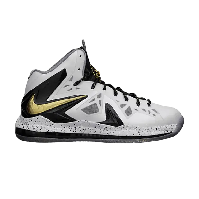 Nike LeBron 10 P.S. Elite+ 'White Gold Black' Unisex Multi-Size Athletic Basketball Shoes - White/Metallic Gold-Black, Style 579834-100