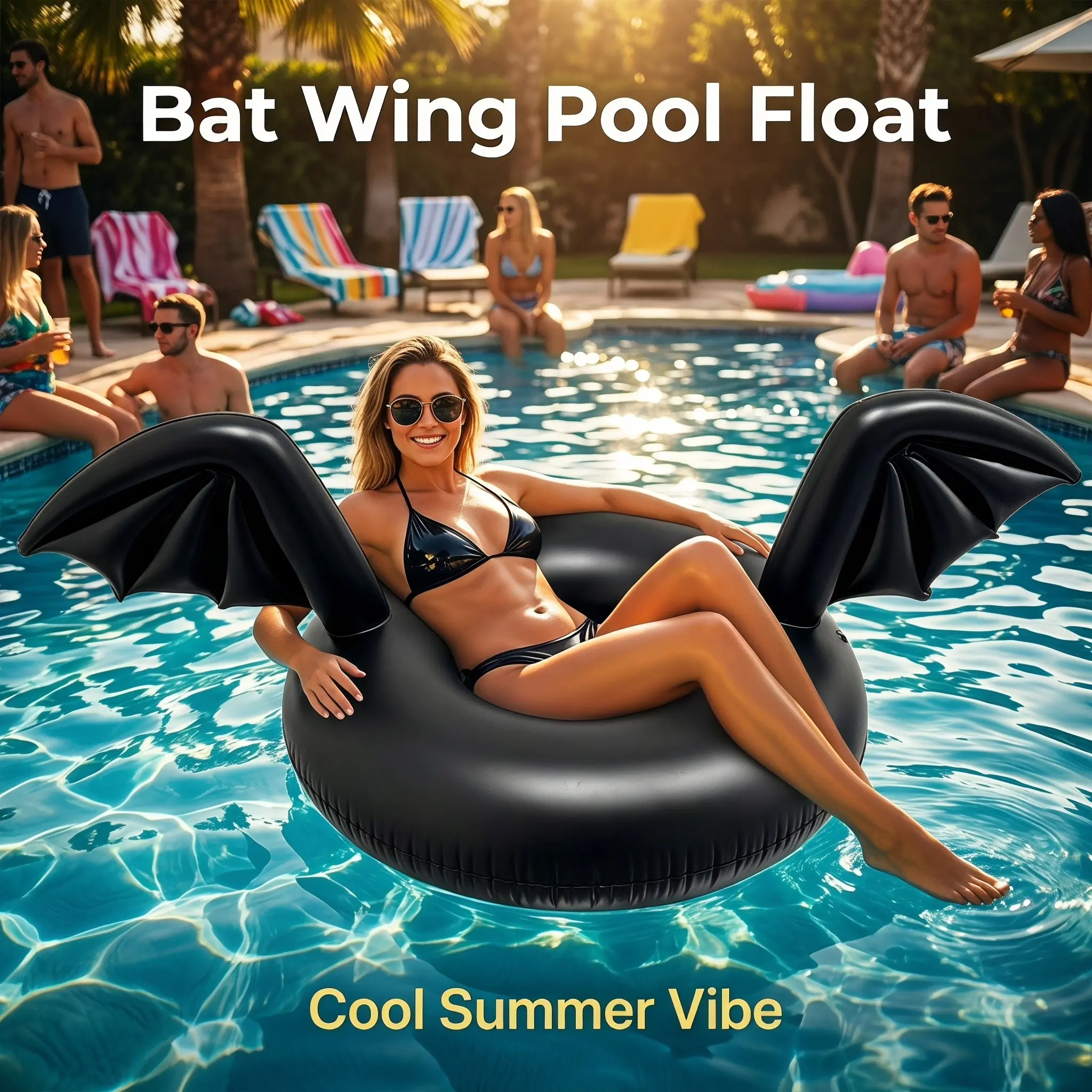 Adult Inflatable Swim Ring, Bat Wing Design, Thick Eco-Friendly PVC, Anti-Choking Safety Float, Large Buoyancy Pool Beach Float