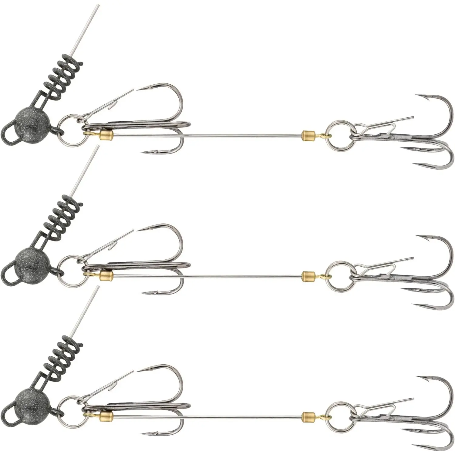 3-Piece Carbon Steel Fishing Rig Set, Saltwater Fishing Setup with Weighted Jig Head, Treble Hook, Screw Lock Bait Keeper for Multi-Size Soft Lures, Freshwater Use, 3 Piece Set