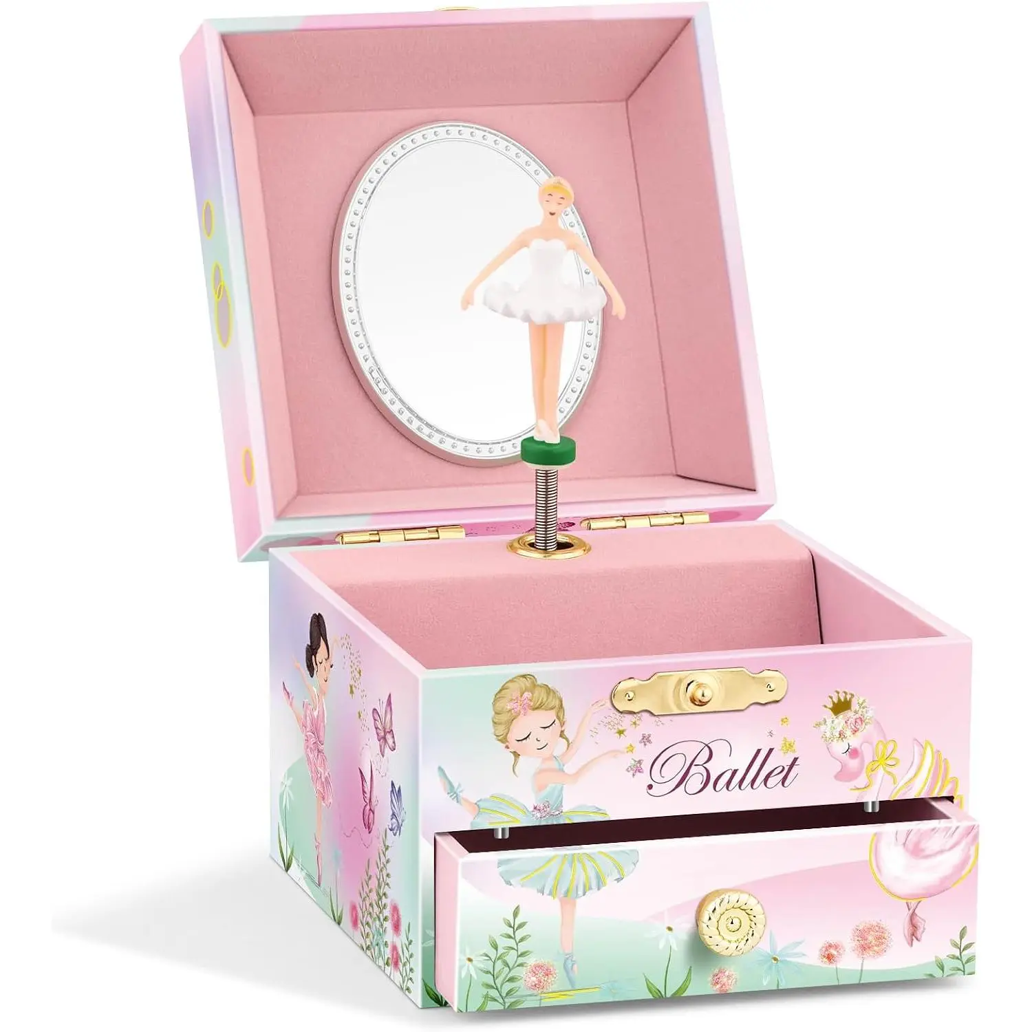 Ballet Ballerina Themed Storage Box for Ballet Girls - Birthday Gift with Spinning Doll, Swan Lake Melody, Lining, Mirror, Decor & Compartment, Happy Birthday