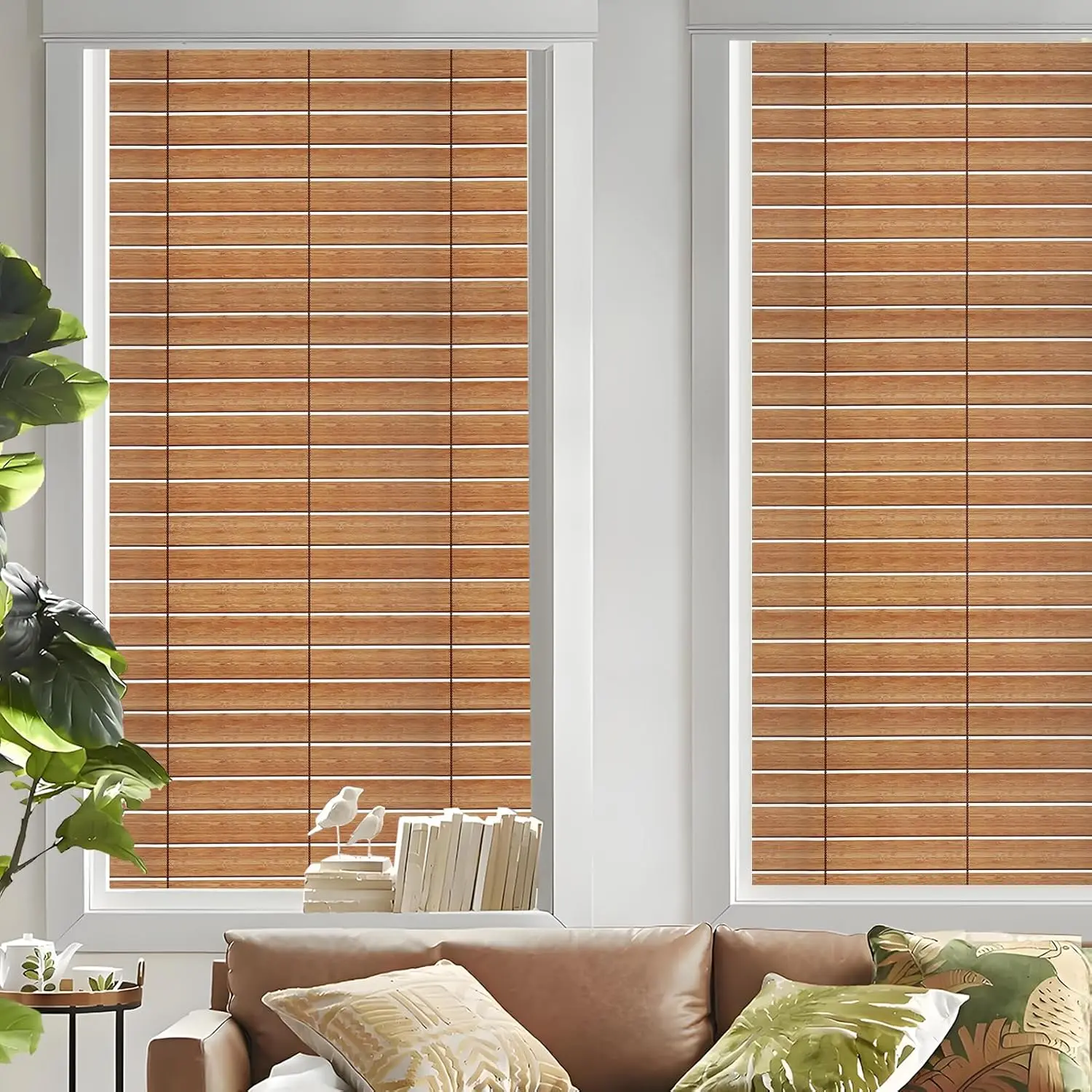 Stained Glass Window Film with Real Wood Look - Modern Home Decor, Sun Blocking, Heat Control, Static Cling No Glue, Frost Glass Film for Home/Office Windows, with Installation Tools (S531, 17.7"x78.7")