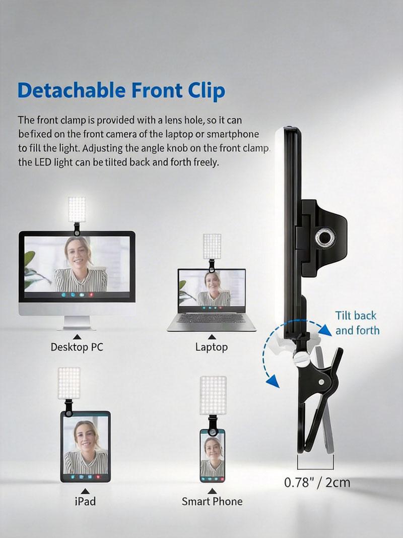 Selfie Light For Phone, Laptop, Tablets Camera Photography Video, With Front & Back Clip, Adjusted 3 LightModes For Phone, lPhon