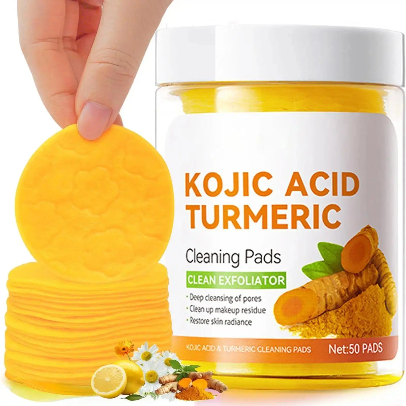 Kojic Acid Turmeric Facial Cleansing Pads Skin Care Exfoliate for Acne, Dark Spots and Skin Repair