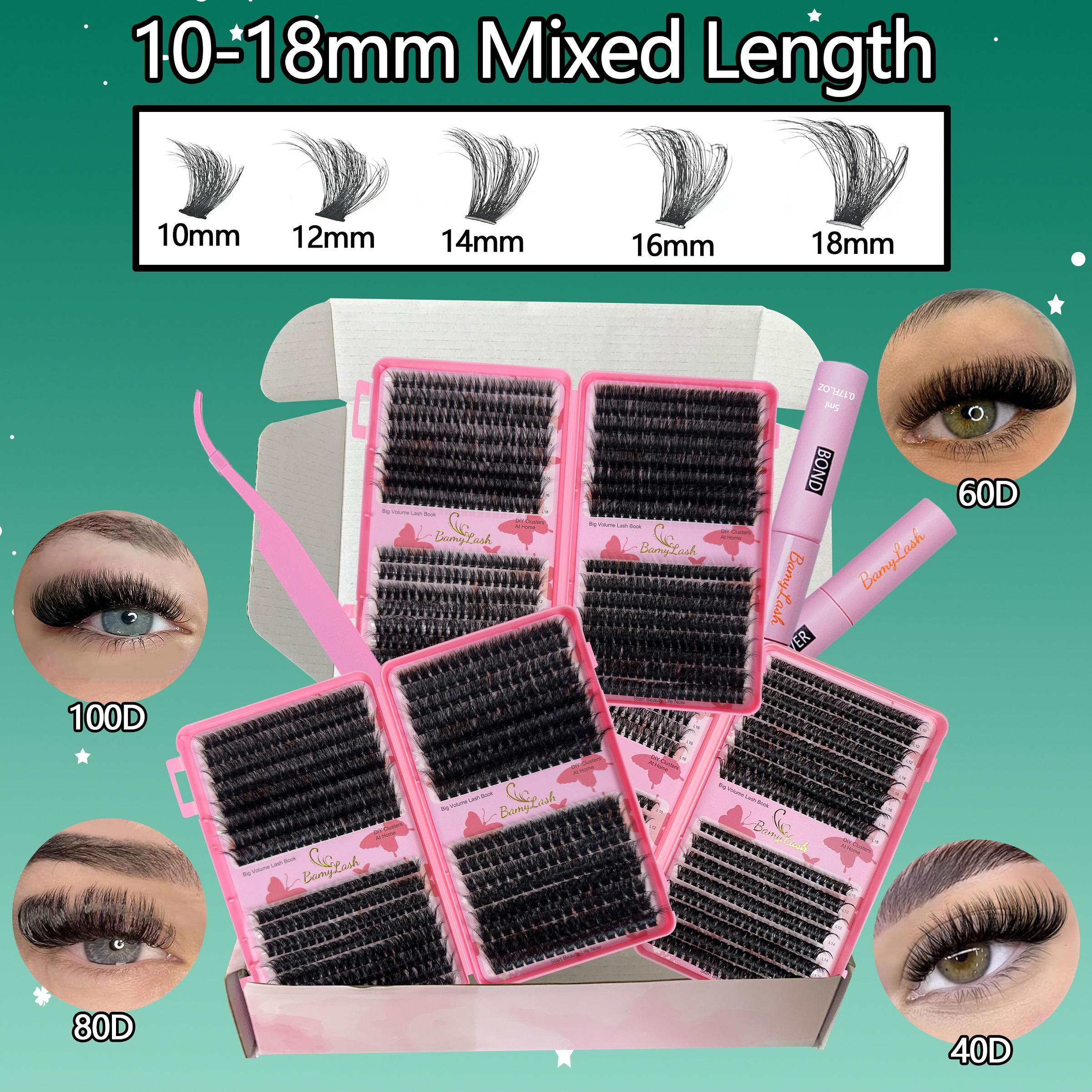 476-1856 Pcs Cluster Eyelash Kit Set, Mixed Length and style D Curl 3D Lashes, Synthetic Fiber, Includes Glue Remover Tweezer, Home Lash designer Lash Kit Lash Extension,Ideal for Beginners & Daily Makeup Use
