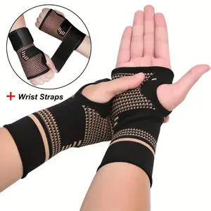 2-Pack Copper Fiber Wrist Compression Gloves, Adjustable Breathable Mesh Wrist & Hand Support for Men & Women, Ideal for Sports & Daily Wear
