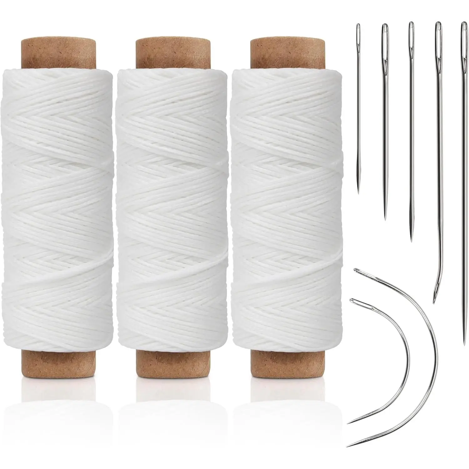 Leather Sewing  and Thread kit 165 Yards 150D Flat Waxed Threads with 7 count Heavy Duty Hand Sewing  for Leather Canvas Upholstery & Quilting (7  3 Thread, White)