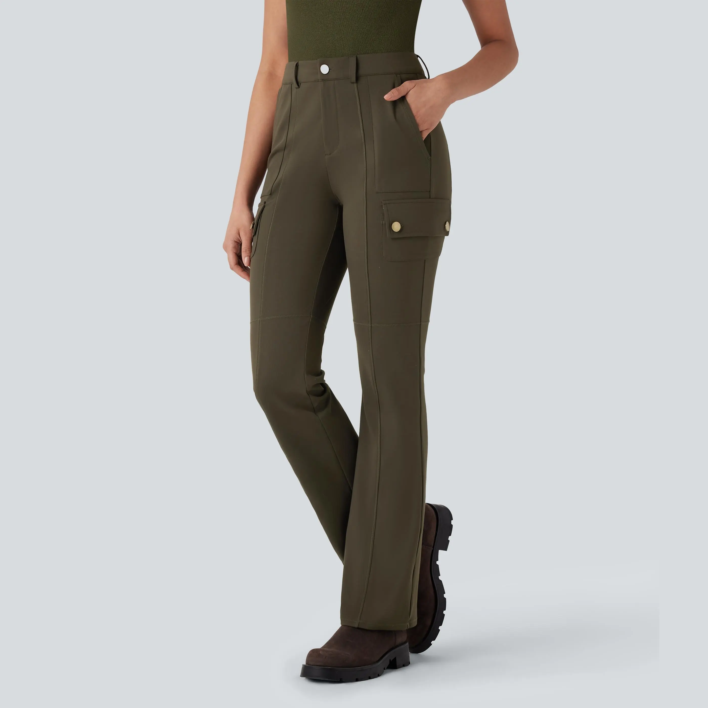 Halara Mid Rise Pockets Hiking Cargo Bootcut Pants