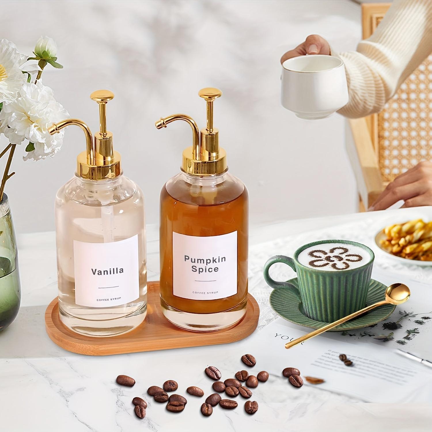 2pcs Set, Syrup Dispenser, Coffee Syrup Bottle, Coffee Bar Syrup Dispenser, Coffee Pump Dispenser, Oil Dispenser, Glass Syrup Bottle with Pump, Lotion Bottle, Hand Sanitizer Dispenser Bottle, Shampoo And Shower Gel Dispenser Bottle