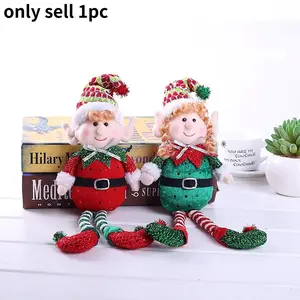 Christmas Decoration Cartoon Long Legged Sitting Elf Ornament, Couple Figurines Desktop Decor, Festive Holiday Ornament
