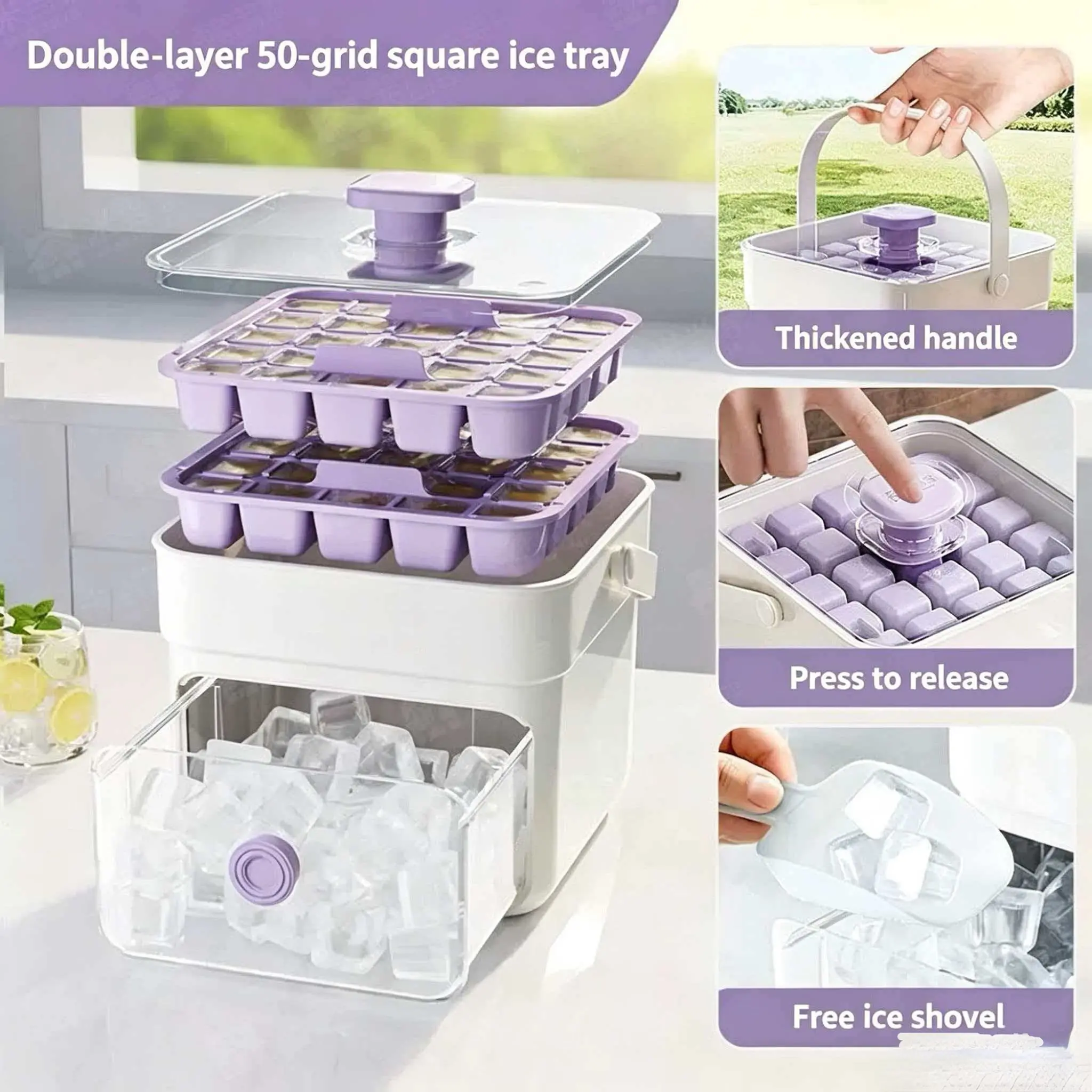 25/50 Grid Ice Cube Mold, Ice Molds, Food Grade Ice Maker Tray, Ice Cube Trays For Freezer, Large Capacity Freezer Storage, Home Use Press Ice Cubes, Kitchen Essential