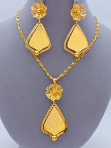 2 Piece Indian Gold Plated Jewelry Set for women, Middle East Dubai Style Necklace Earrings, Women's Daily Party Accessories, Gift Engagement Wedding Jewelry