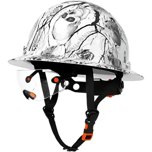 Skull Print Full-Brim Outdoor Hard Hat with Flip-Up Visor | Carbon Fiber Lightweight Headwear, Vented All-Weather Hat with Reflective Decals for Gardening, DIY & Outdoor Projects