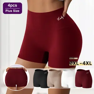 QUASTI 4 Pack High Waist Cotton Tummy Control Boxer Briefs, Soft Breathable Stretch Underwear, No Show Full Coverage Fashion Sport 3D Cutting Tightness Panties, Daily Wear S-XXL