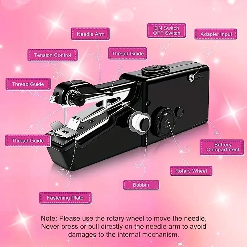 Cordless Handheld Mini Sewing Machine with Random-Color Accessories, 1 Count Portable Electric Sewing Tool Device, (Battery Not Included), Sewing Kit, Home Sewing Machine
