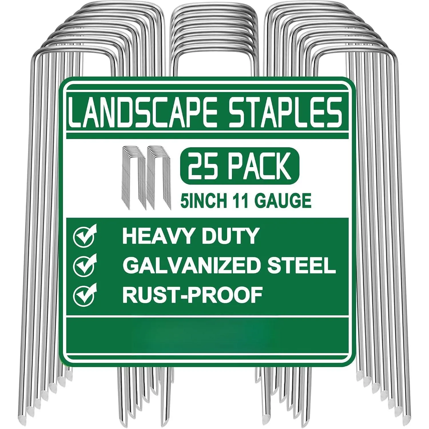 Garden Stakes 5Inch-25Pack,Heavy Duty Galvanized Landscape ,Anti-Rust Ground Pins for Weed Barrier Fabric,Yard Lawn, Cover,Tent and Landscaping Decoration