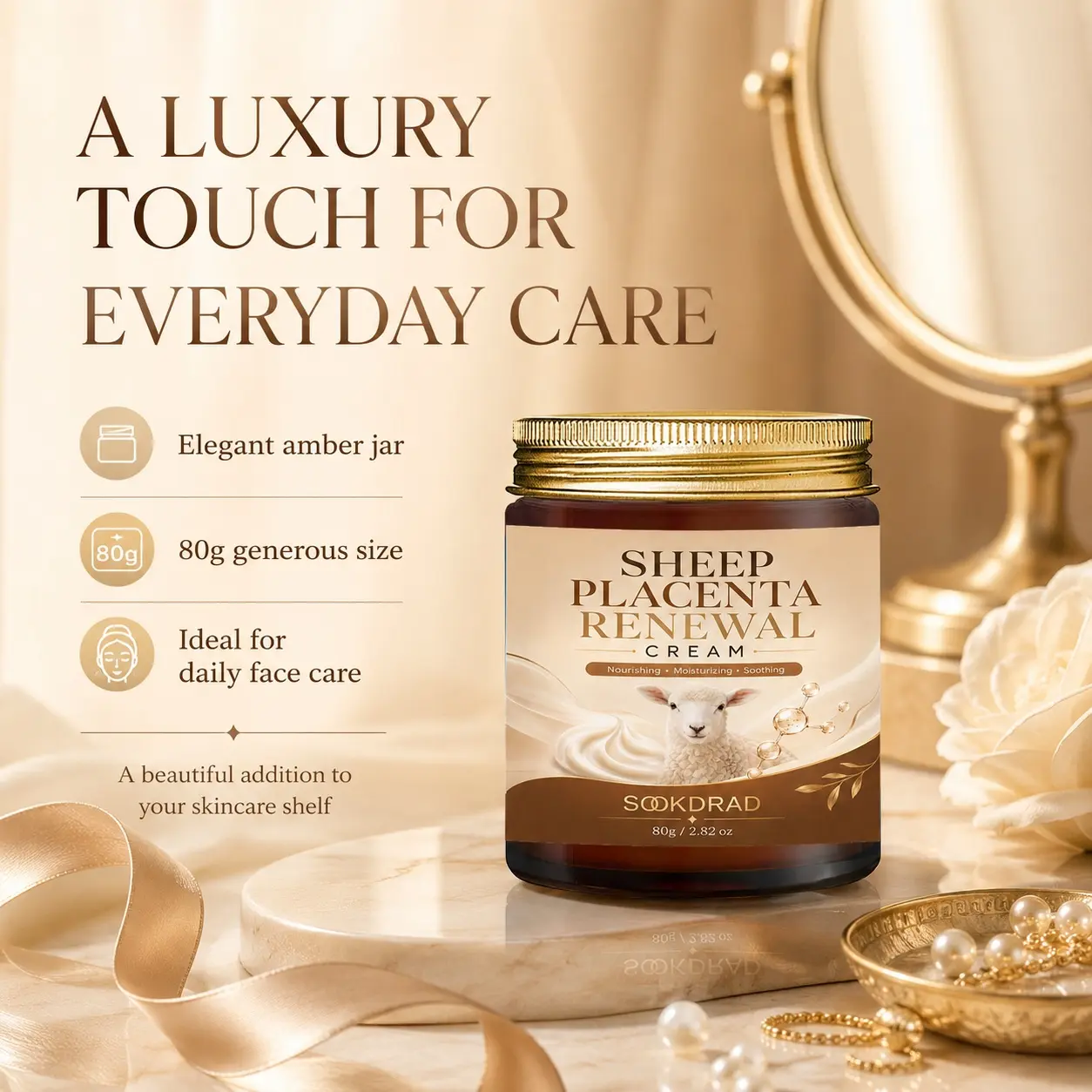 Sheep Placenta Renewal Cream, nourishing, moisturizing, soothing, 80g
