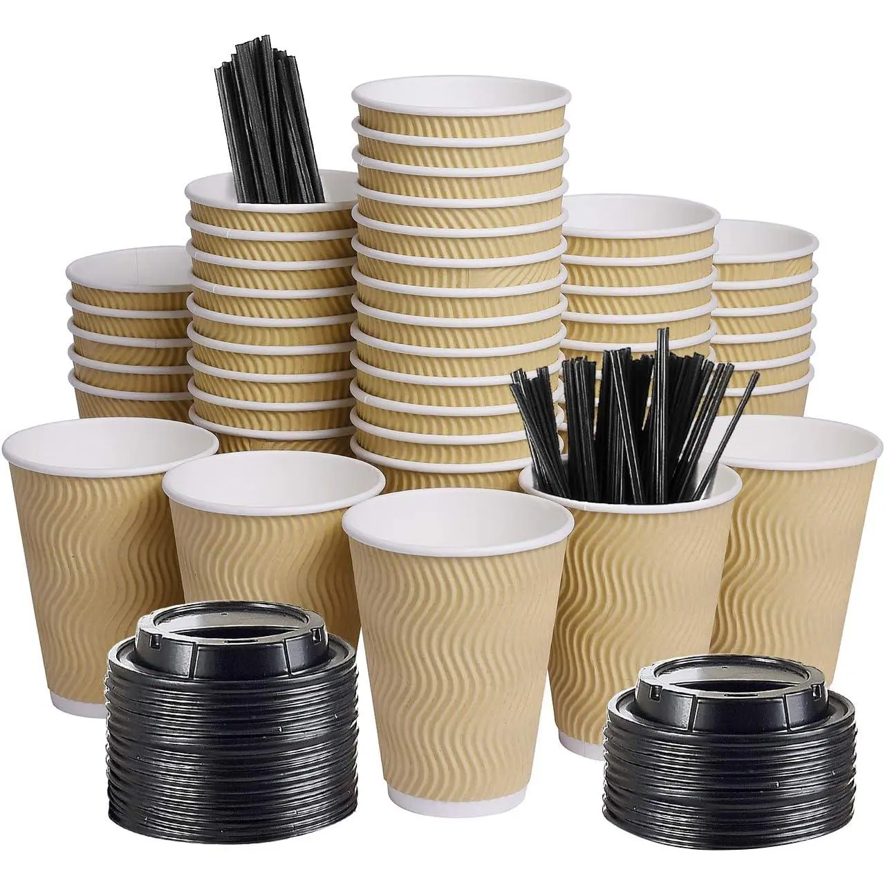 Disposable Paper Coffee Cups with , 100 pack 12 oz  Wall Insulated To Go Coffee Cups for Hot/Cold Beverage, Recyclable Takeaway Drinking Cups for  Office Cafe Party