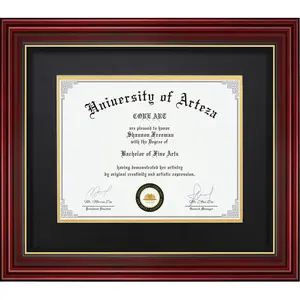 Diploma Frame Display 11x14 Document with Mat or 15x18 Pictures without Mat, Real Wood Wall Frame with Tempered Glass(Cherry Red)