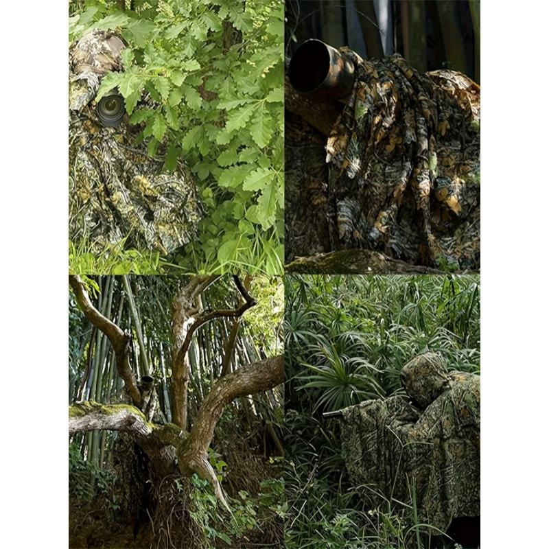 Maple Leaf Camouflage Outfit for Survival Games, Featuring a Mesh Hood And One-Size-Fits-All Design, Perfect for Outdoor Birdwatching, Hunting, Outdoor Activities, And Stealth Games. Suitable for Sizes S-XL.