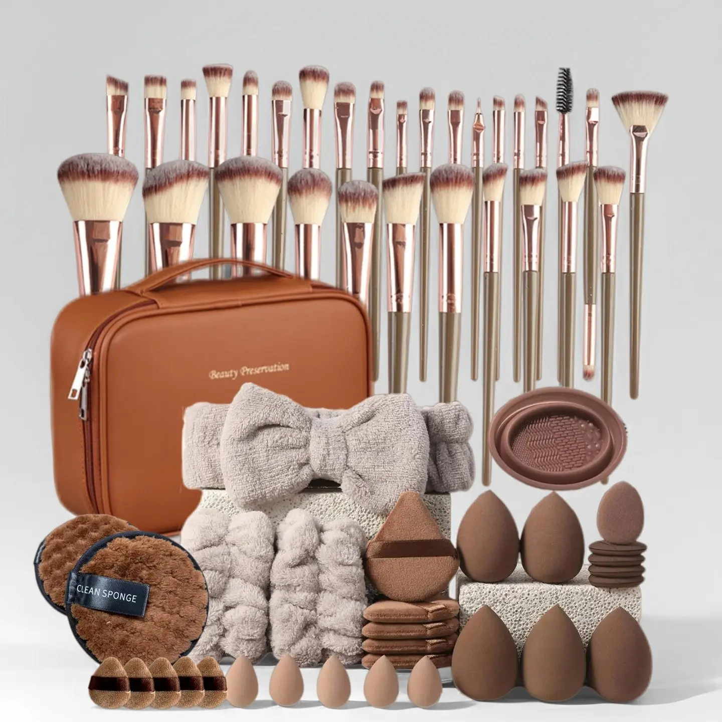 62-Piece Makeup Cleaning Set, Includes Brush Set, Face Washing Kit, Medium Size Sponge, Professional Beauty Tools, Portable, Gift Set, Makeup Accessories