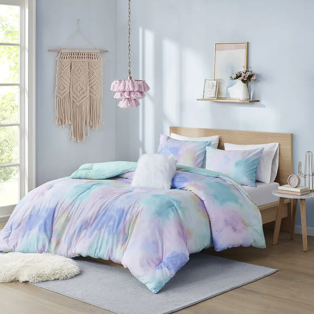 ARCH Watercolor Tie Dye Printed Twin/Twin XL Comforter Set - Soft Microfiber Bedding with Matching Throw Pillow, Lightweight All-Season Down Alternative Quilted Blanket for Dorm Users, Bedroom, Machine Washable Home Bedding Supply