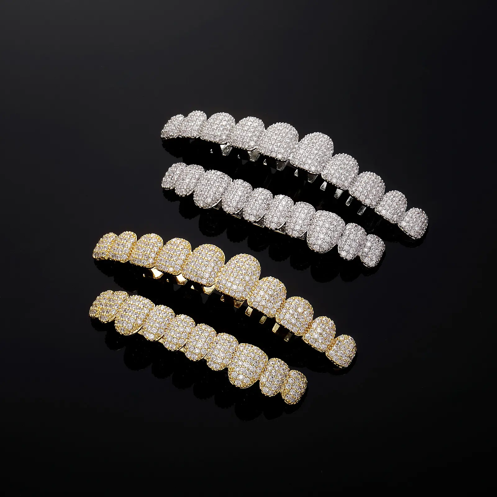 Hip Hop Gradient Oval Full-Paved Artificial Zircon Grillz Teeth Piercing Jewelry Set, Glitter Bling Rhinestone Upper-Lower Tooth Caps, Removable at Sleep Body Jewelry for Party Cosplay, Party Wear Costume Accessory black, Remove At Sleep, Body Jewelry Set