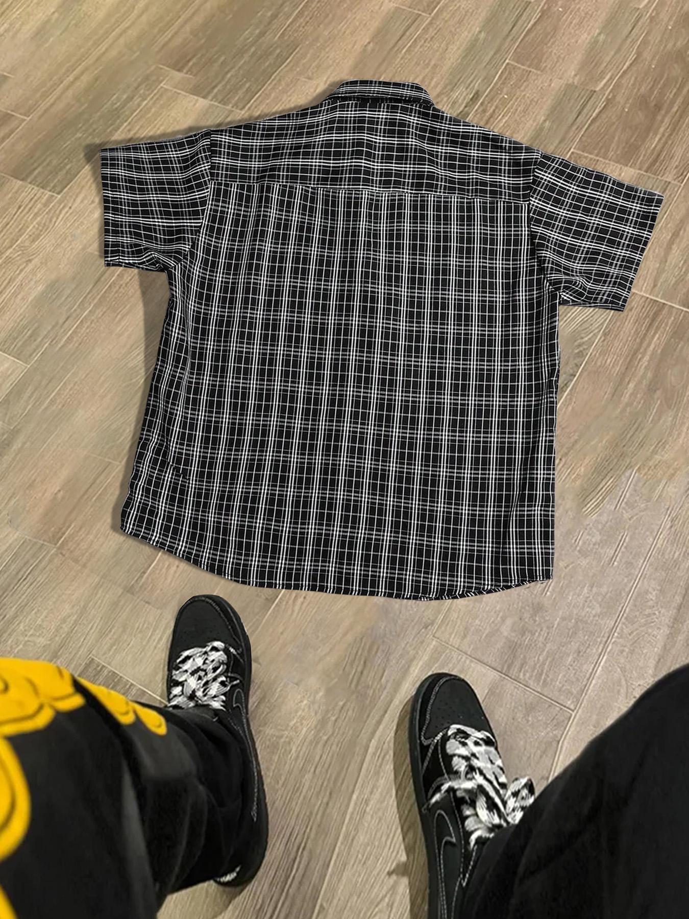 Men's Letter Print Short Sleeve Button Front Shirt, Regular Fit Casual Street Soft Comfy Collared Top for Daily Wear, Men's Clothes for All Seasons, Casual Trendy Shirt