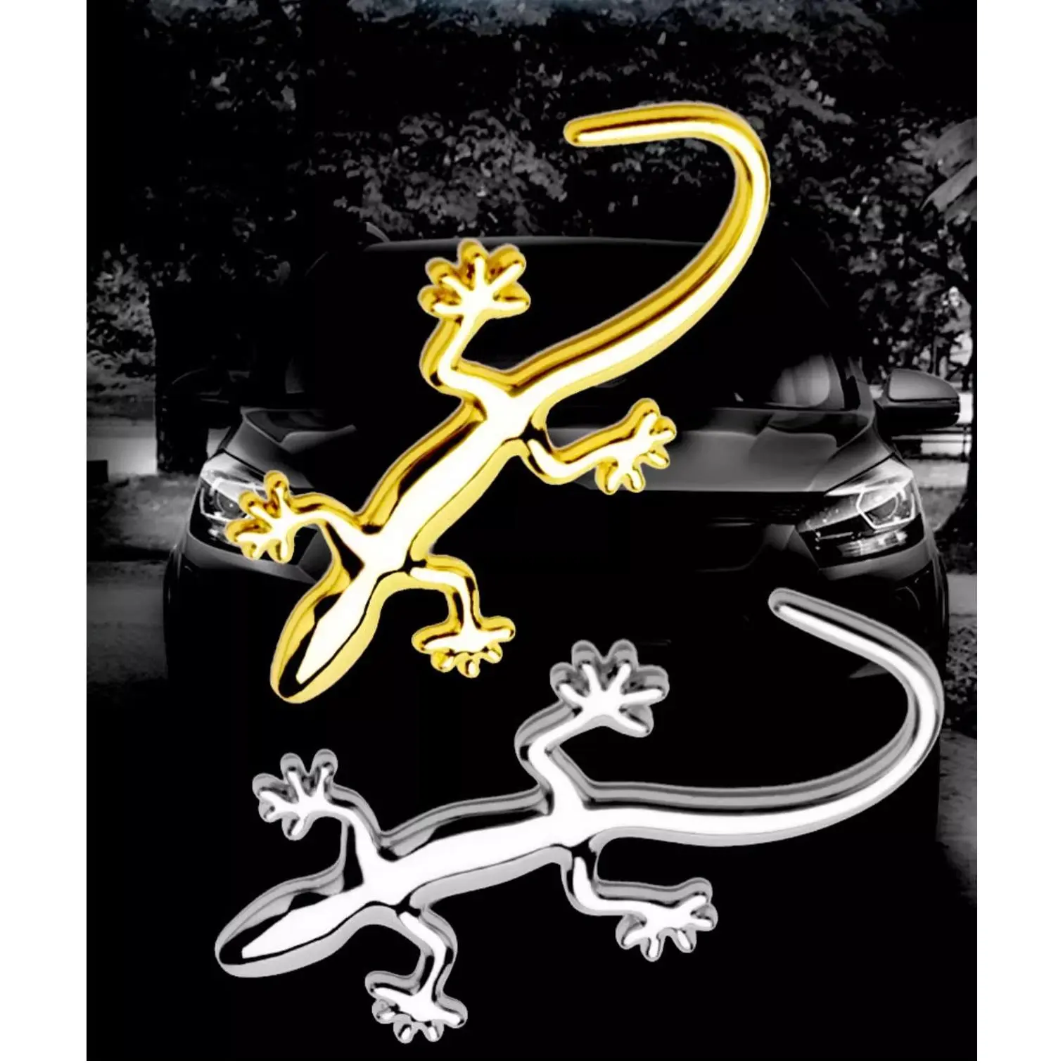 3D Metallic Animal Pattern Gecko Shape Car Emblem Sticker - Glue-Free Self-Adhesive, Waterproof, Corrosive Resistant, Scratch-Cover Decal, Glow in the Dark Auto Tailgate Badge, Approx. 8.5 x 5.5 cm Trunk Exterior Accessory, Easy Install