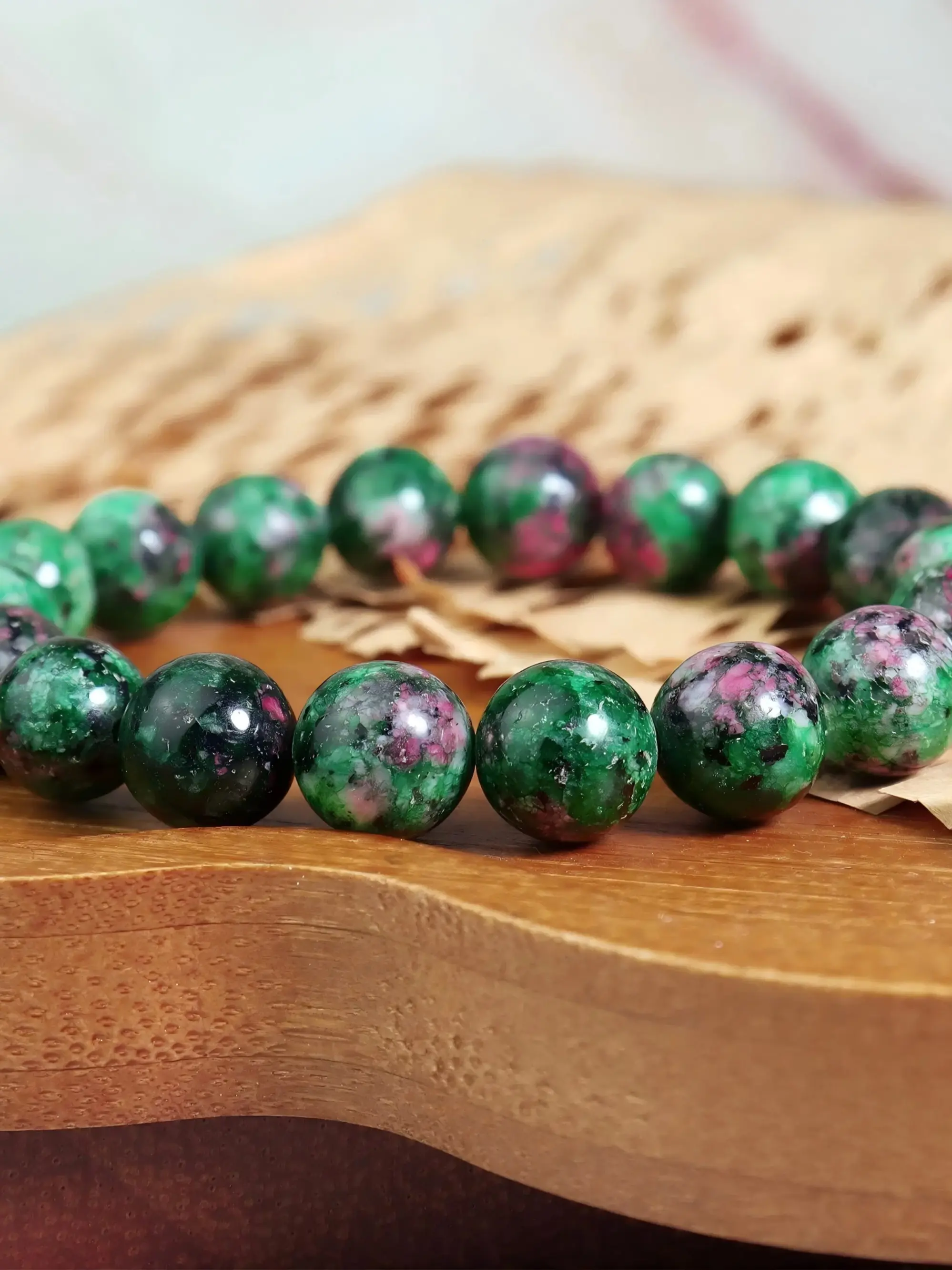 Ruby Zoisite Bracelet | 10mm Beads, Heart & Soul Healing Stone , Ruby Fluorescent under Black Light
