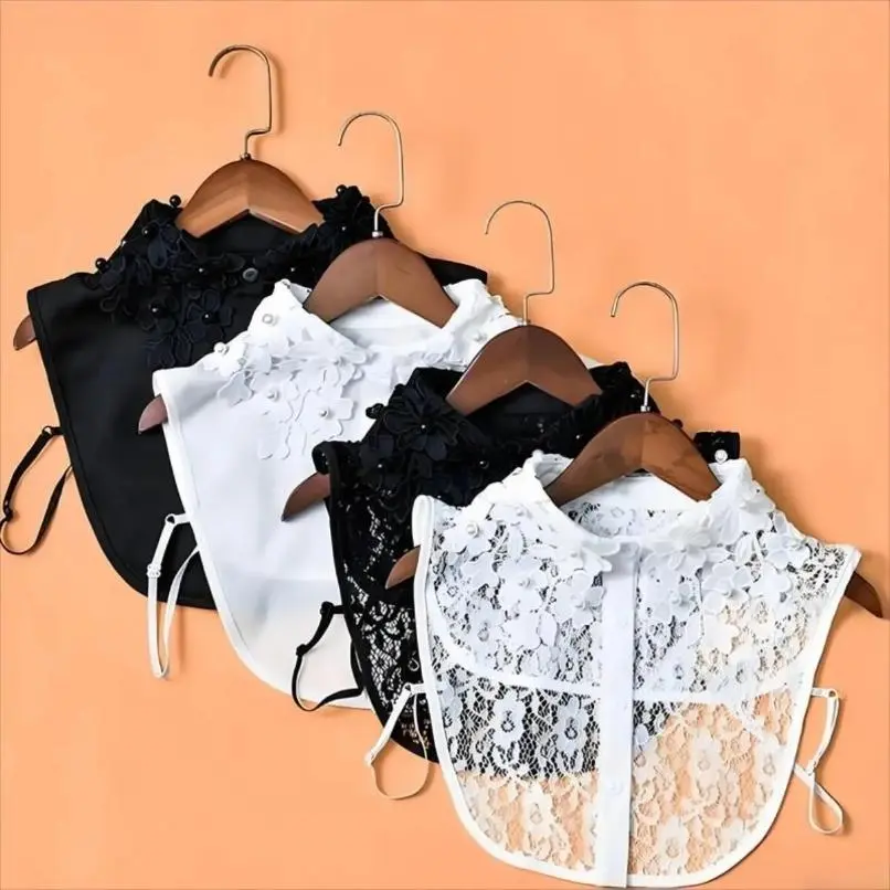 Women's Detachable Floral Embroidery Tie Lace Collar - Beaded Fake Collar, Elegant Vintage Layering Accessory for Indoor Leisure Recreation