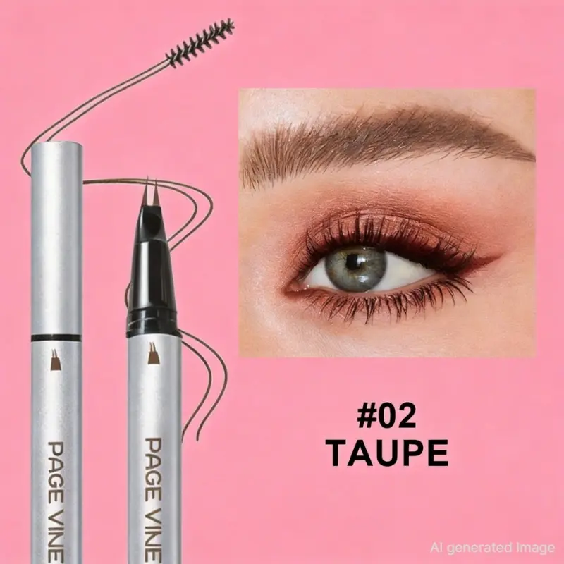 4 Split Tip Liquid Eyebrow Pen with Spoolie Brush, Waterproof Smudge Proof Micro Eyebrow Tint Pen, Create Realistic Natural Wild Brows for Daily Makeup