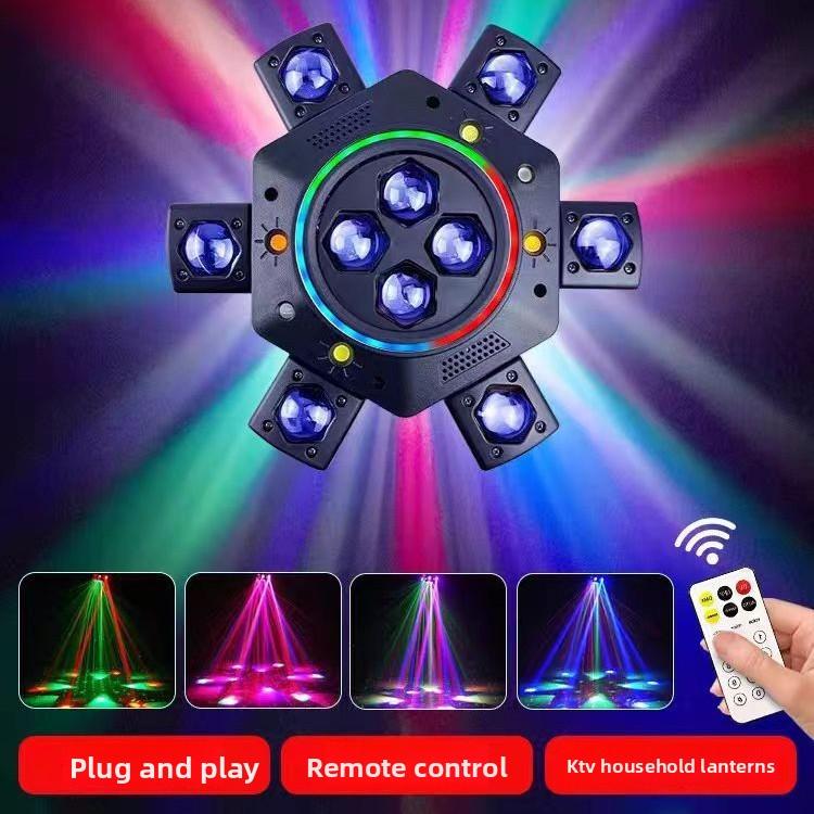 Super 6 In 1 Moving Head DJ Lights RGBW Six Arm Beam Light with Bee Eyes Effect Four LED Strobes DMX 512 Sound Activated Stage Lighting for Party Disco KTV Wedding Club Event Entertainment