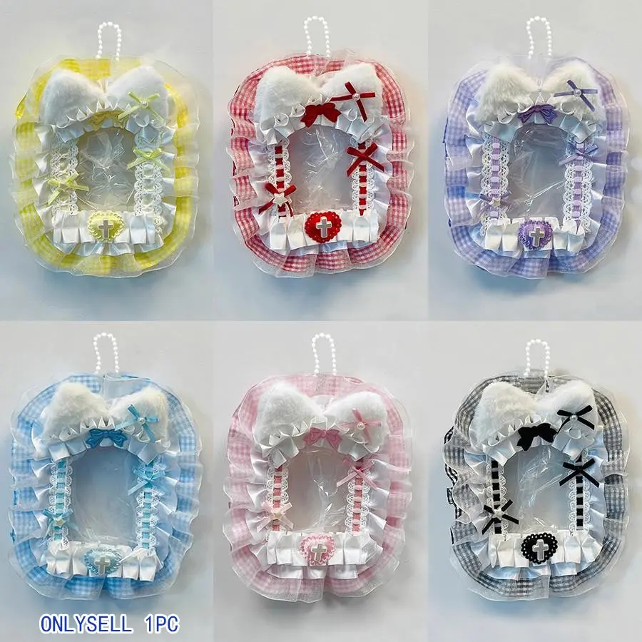 Adorable DIY Lace Photo Card Holder with Chain, Anime Idol Collectible Card Case, Student ID Decor, ID Card Decoration, ID Badge Holder, Badge Accessories, Id Holders For Badges, Polaroid 3 Inch Photo Protector