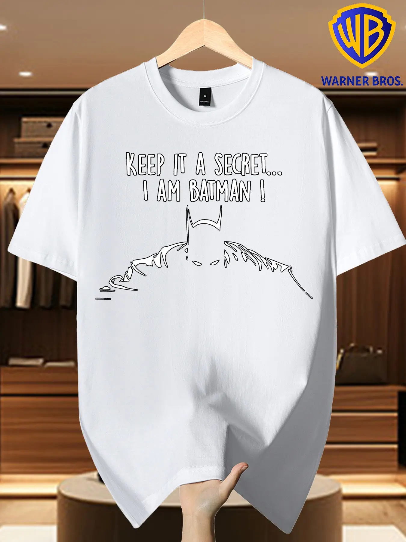 Warner Bros Batman Minimalist Quote T-Shirt, Casual Long Sleeve Superhero Fan Streetwear, Loose-Fitting All over Print Top