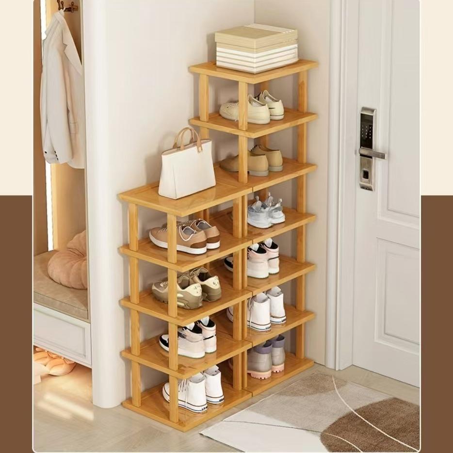 Bamboo Shoe Rack, Vertical Shoe Racks, 1 Count Multi-layer Vertical Narrow Stackable Shoe Storage Rack, Space Saving Shoe Organizer for Hallway, Entrance & Dormitory