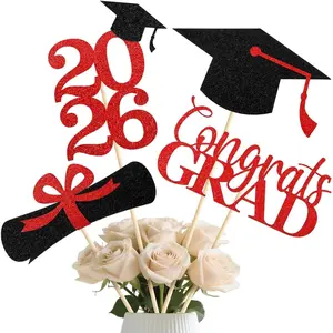 Graduation Decorations 2026, 16pcs Graduation Centerpieces for Tables, Black and Red, Class of 2026 Grad Party Decorations