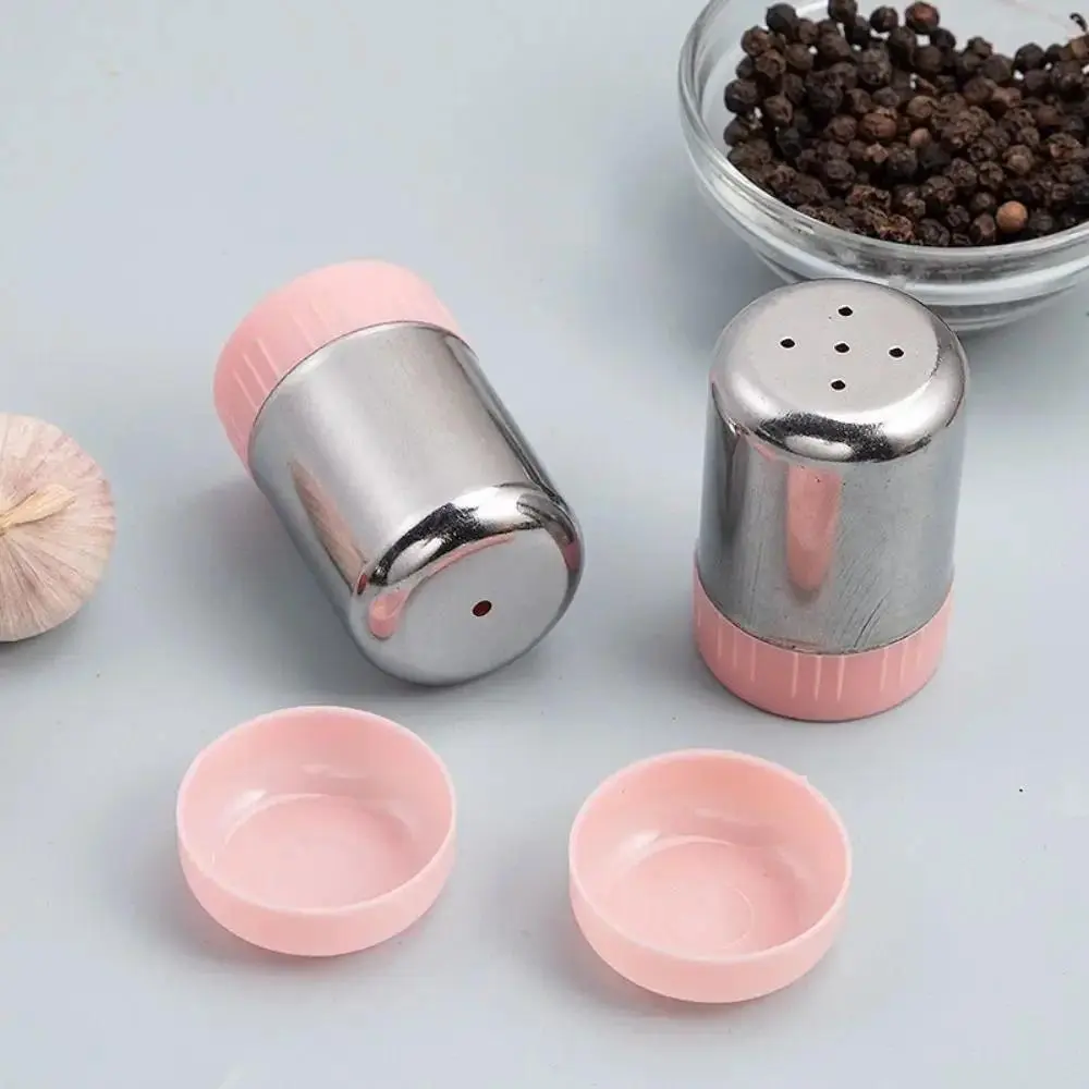 Steel-PP Reusable 5-Hole Salt & Pepper Shakers Set, 5.5x3.5cm Portable Mini Seasoning Bottles with Dust Covers, Black/Pink Options, Kitchen Home Organizer Storage Jars, Dust Cover
