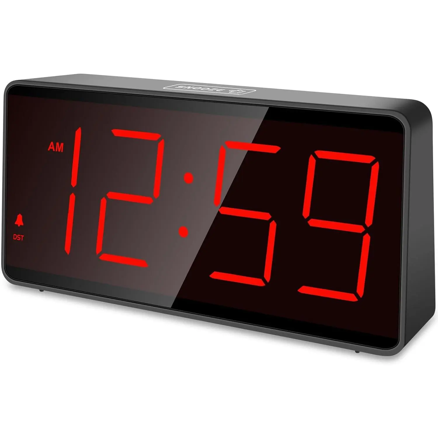 Modern Cordless Digital Alarm & Time Clock for Bedrooms - Single Unit, Big Red Digits, Auto-Dimming Large Display, Adjustable Volume for Heavy Sleepers