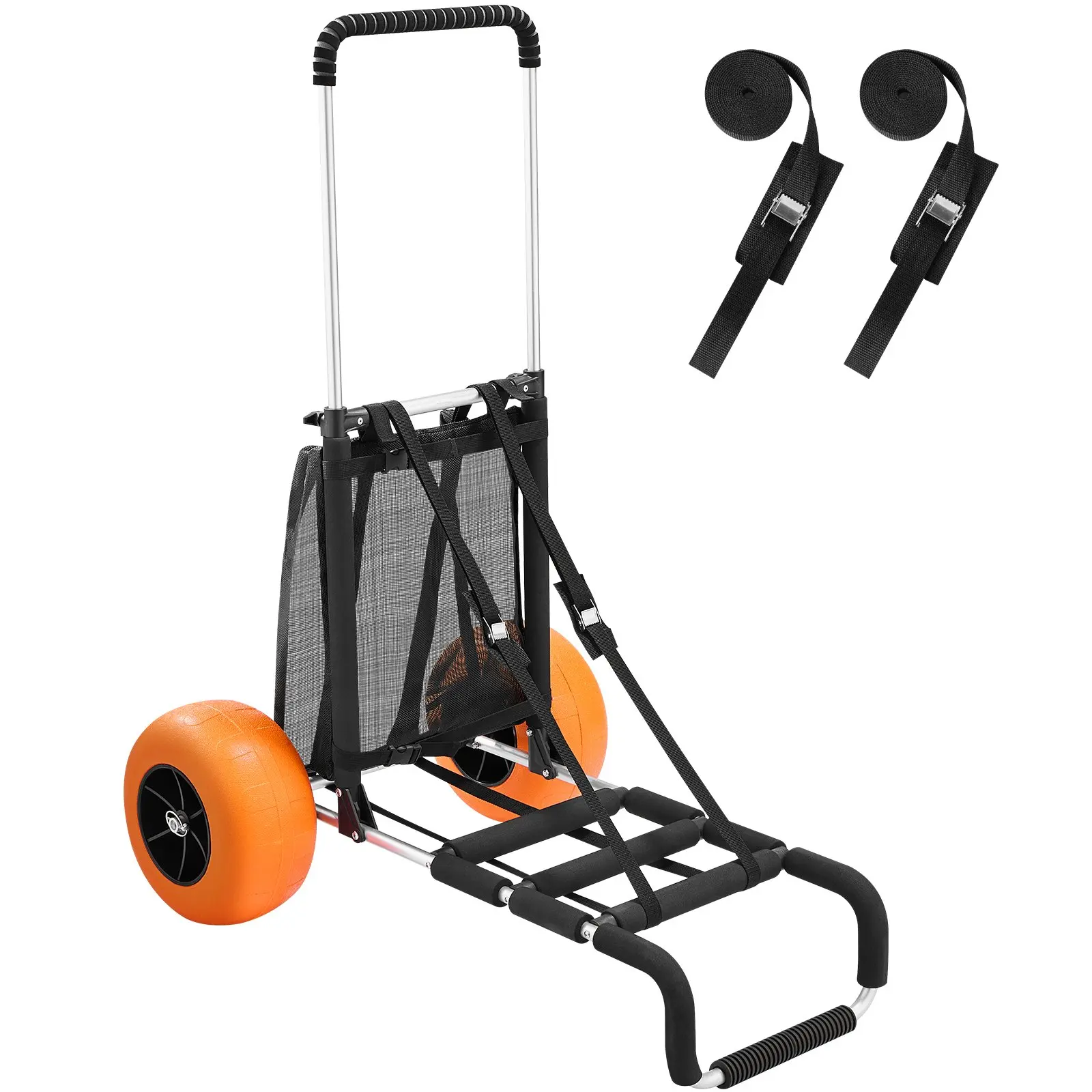 【DealsForYouDays】VEVOR Beach Dolly with Big Wheels for Sand, 29.9" x 15.4" Cargo Deck, w/ 12" Solid Wheels, 165LBS Loading Capacity Folding Sand Cart 27" to 44.7" Adjustable Height, Heavy Duty Cart for Beach