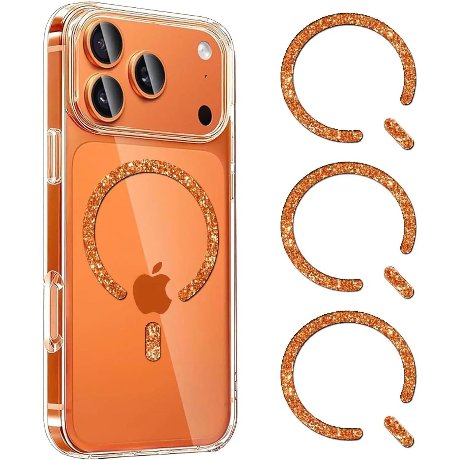 for MagSafe  Sticker - Glitter  Metal Ring Sticker for Magsafe Accessories &   for  17/16/15 Pro Max Mini Air, Galaxy Series and Phone Case, Orange