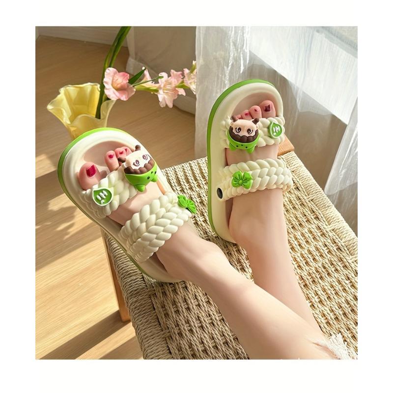(New)Women's Slide Sandals With Cute Cartoon Design, Soft Sole Summer Open Toe Shoes, Indoor & Outdoor EVA Slides