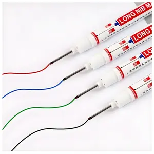 2026 New 5Pcs Deep Hole Marker Pens, Extra Long 20mm Nib, Quick Dry Waterproof, Construction & Engineering Layout Work, Smudge-Avoiding Woodworking Markers for Luggage Bag Accessories Charms Twillies