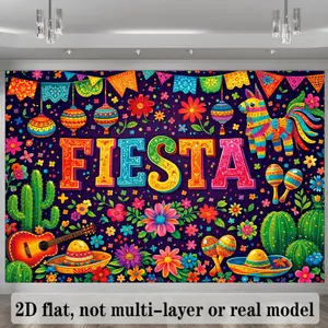 Vibrant Mexican Fiesta Night Backdrop, Cinco de Mayo Cactus Piñata Banner, Birthday Party Photo Booth Prop, Festival Wall Decor Tapestry