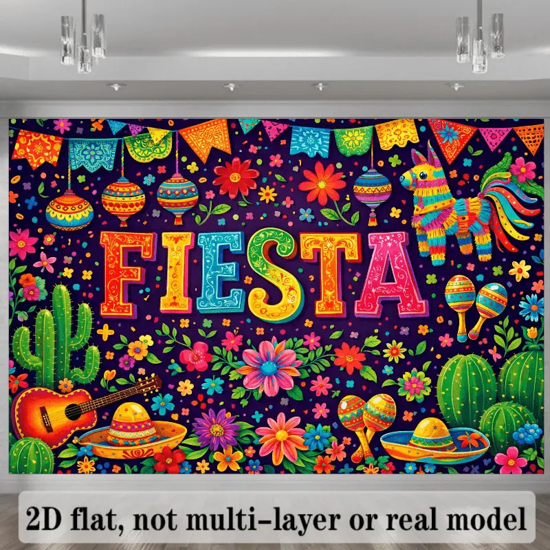 Vibrant Cozy Mexican Fiesta Print Backdrop - Cinco de Mayo Cactus Piñata Hanging Decoration, Birthday Party Photo Booth Prop, Room Wall Decor Tapestry