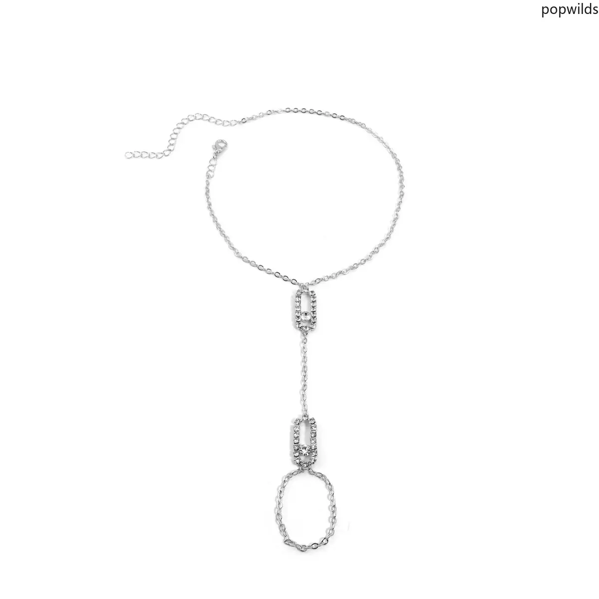 Hot Hollow Geometric Hand Chain Adjustable Rhinestone Linked Finger Bracelet Fashion Women Hand Jewelry
