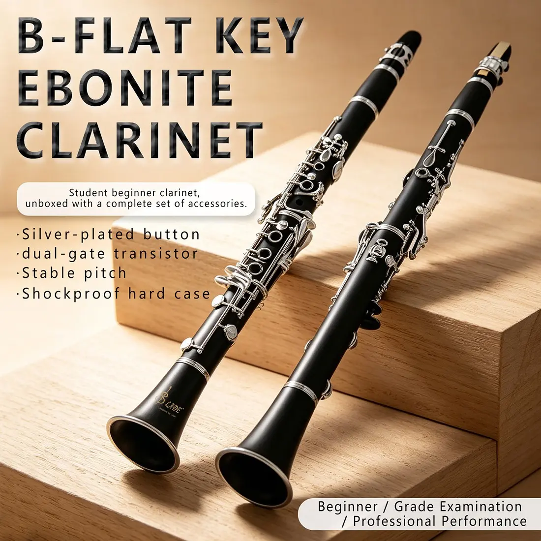 Slade Ldc850 Bb Clarinet, 17-Key, Abs Body, Nickel-Plated Keys, Durable, Smooth Play, Stable Tuning, Pure Sound, Beginner Friendly