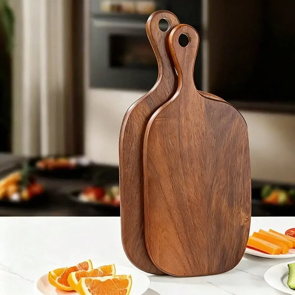 1pc Teak Wood Food Cutting Board, Multi-Functional Wooden Tray, Steak & Cheese Serving Tray, Kitchen Dining Essential