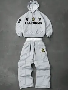 Men's Two-Piece Athletic Set: Includes a hooded sweatshirt and drawstring trousers, featuring angel and numerical print motifs—perfect for autumn and winter wear.