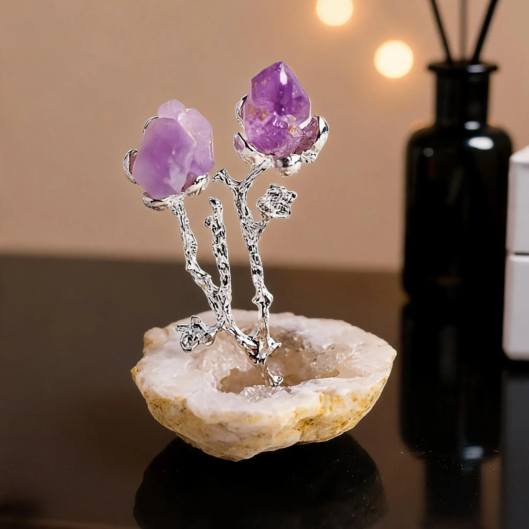 1pc Natural Agate Crystal Cave Amethyst Tooth Flower Ornament, Crystal Carvings, Natural Stone Decor, Unique Healing Home Decor for Aesthetics, Beautiful Spring Gift Idea, Unique Crystal Design