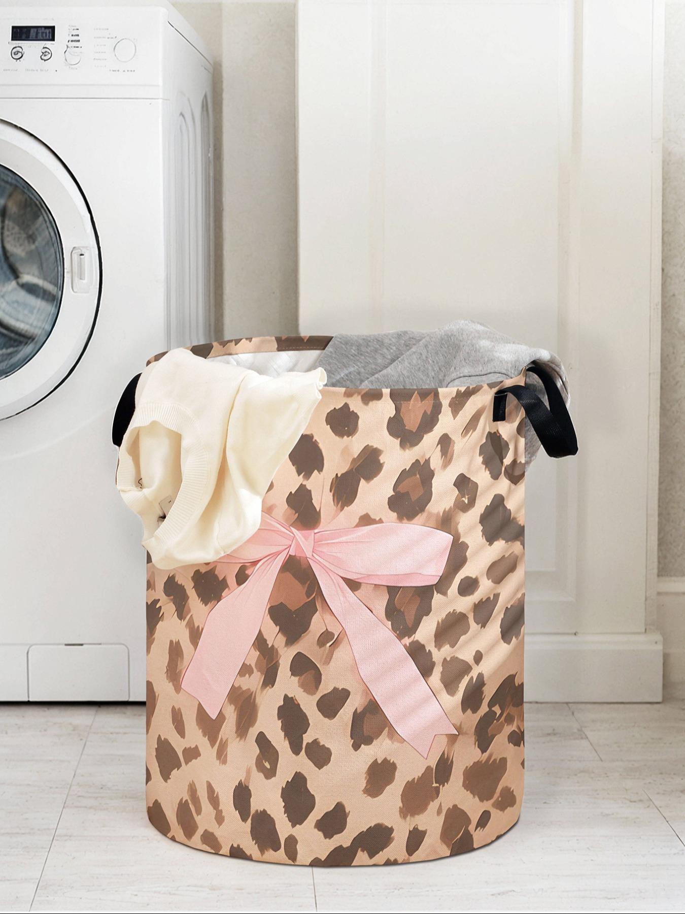 Large Capacity Laundry Basket with Leopard Print Bow Tie Pattern, Durable Fabric with Handle, Foldable Storage for Home and Toys, Laundry Hamper, Laundry Bin